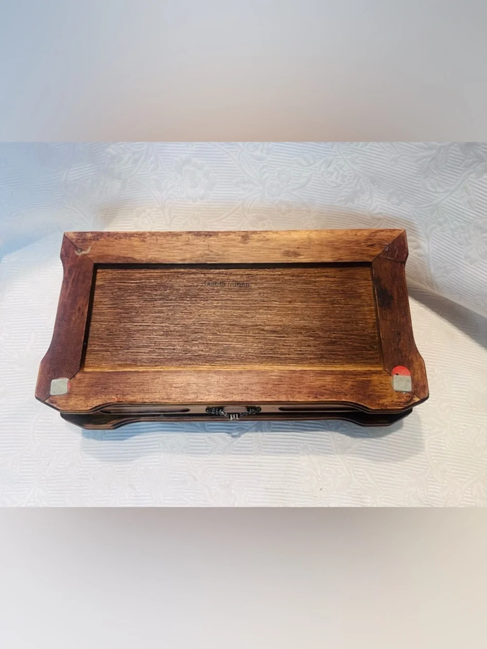 Vtg Wood Jewelry Chest Box Dresser Top Trinket Wicker Retro Multiple Compartment